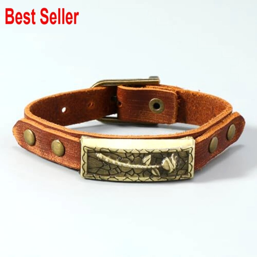 Vintage Leather Bracelet with Metal Buckle Clasp Adjustable Unisex - Picture 3 of 5